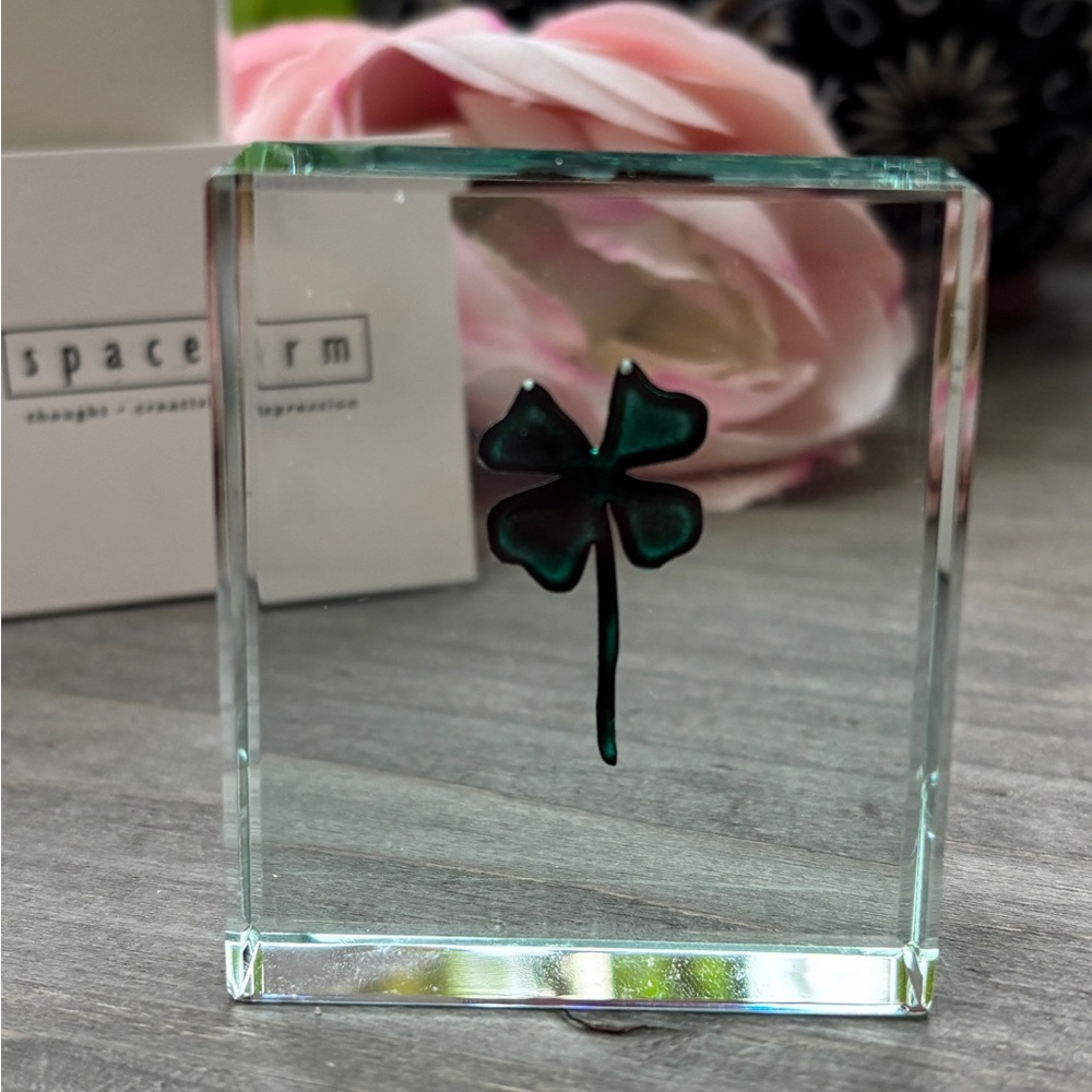 Spaceform Glass Art with Green Clover